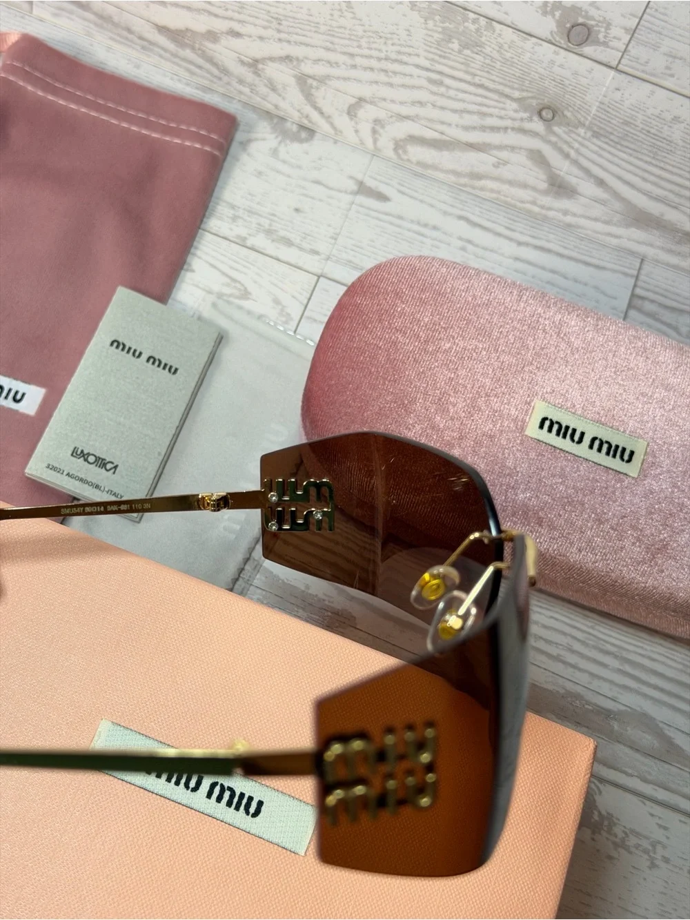 Miu Miu Brown Oversized Shield Sunglasses with Gold Accents